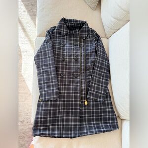 Moods of Norway Black and White Plaid Trench Coat,  Navy Color